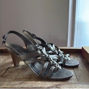 cloudwalkers Elegant Metallic Pewter Strappy Heels Size 10 W